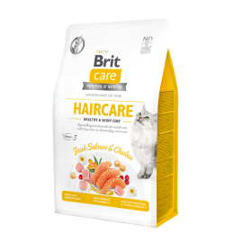 BRIT CARE Grain Free Cat Adult Haircare Healty & Shiny Coat, Somon si Pui, Hrana Uscata Hipoalergenica, Fara Cereale, Pisica, Blana Sanatoasa | Stralucitoare, 400g