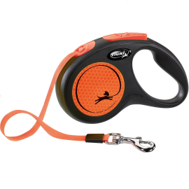FLEXI New Classic Neon Portocaliu S, Lesa Retractabila cu Banda, Caini Maxim 15kg, 5m