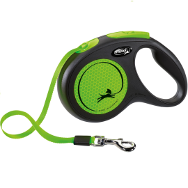 FLEXI New Classic Neon Verde M, Lesa Retractabila cu Banda, Caini Maxim 25kg, 5m