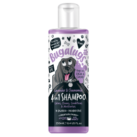 BUGALUGS Lavander 4 in 1 Sampon Vegan Pentru Caini, Aroma de Lavanda | Calmeaza | Curata | Conditioneaza | Hidrateaza Pielea si Blana, 250ml