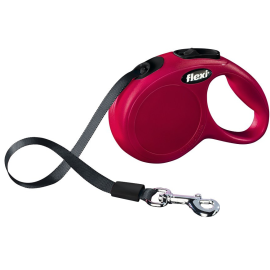 FLEXI New Classic M, Lesa Retractabila cu Banda, Pentru Caini Maxim 25kg, 5m - rosu