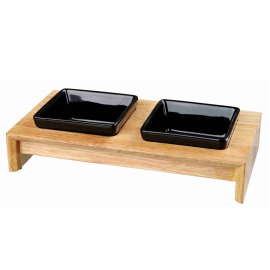 Set Castroane Ceramice in Suport Lemn Caini / Pisici 2x200ml