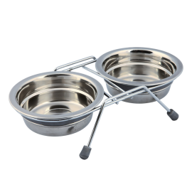 Set 2 Castroane Inox, Dispuse pe Suport Metalic, Pentru Caini,  2x1.5L