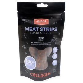 4DOGS ORIGINAL Collagen, Recompense Pentru Caini, Benzi cu Carne de Curcan si Pulbere din Coarne de Cerb, 100g