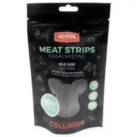 4DOGS ORIGINAL Collagen, Recompense Pentru Caini, Benzi cu Carne de Vanat si Pulbere din Coarne de Cerb, 100g