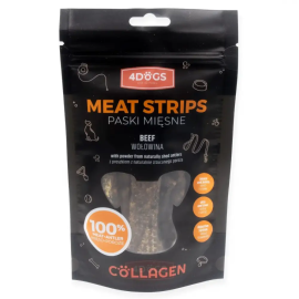 4DOGS ORIGINAL Collagen, Recompense Pentru Caini, Benzi cu Carne de Vita si Pulbere din Coarne de Cerb, 100g