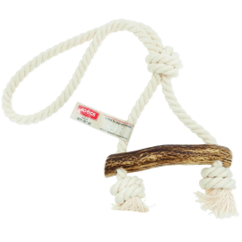 4DOGS ORIGINAL Knot Hook L Mix, Jucarie de Ros Pentru Caini din Franghie si Coarne Cerb Rosu, 50cm