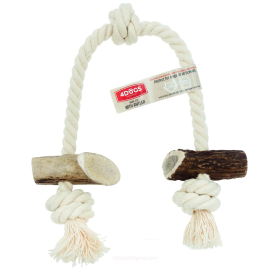 4DOGS ORIGINAL String Double L Mix, Jucarie de Ros Pentru Caini din Franghie si Coarne Cerb, 40cm