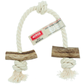 4DOGS ORIGINAL String Double M Mix, Jucarie de Ros Pentru Caini din Franghie si Coarne Cerb, 40cm