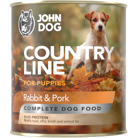 JOHN DOG Country Line Puppy, Iepure si Porc, Conserva Hrana Umeda Fara Cereale, Caine Junior, 800g