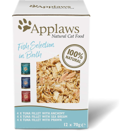 APPLAWS 100% Natural FISH SELECTION, Bax Plicuri Hrana Umeda Pisici. Fillet Ton in Supa, 12x70g