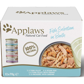 APPLAWS 100% Natural FISH SELECTION, Bax Conserve Hrana Umeda Pisici, Peste in Supa 12x70g