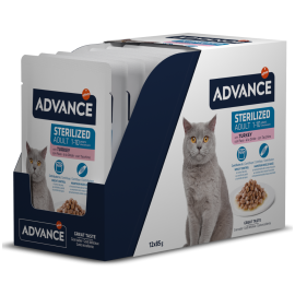 ADVANCE Cat Adult Sterelized, cu Curcan, Bax Plicuri Hrana Umeda Pisici Adulte Sterilizate (bucatele carne in sos), 12x85g