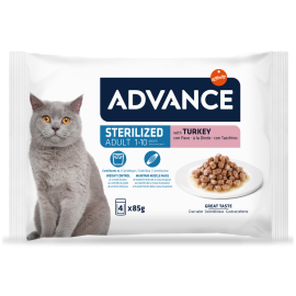 ADVANCE Cat Adult Sterelized, cu Curcan, Multipack Plicuri Hrana Umeda Pisici Adulte Sterilizate (bucatele carne in sos), 4x85g