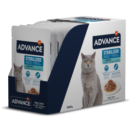 ADVANCE Cat Adult Sterelized, cu Ton, Bax Plicuri Hrana Umeda Pisici Adulte Sterilizate (bucatele carne in sos), 12x85g
