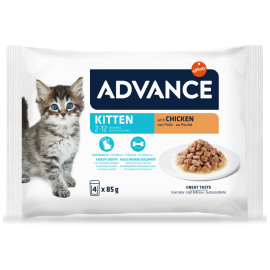 ADVANCE Cat Kitten, cu Pui, Multipack Plicuri Hrana Umeda Pentru Pui de Pisica (bucatele carne in sos) 4x85g