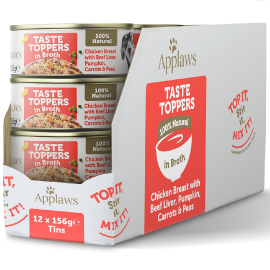 APPLAWS 100% Natural, Bax Conserve Hrana Umeda Caine, Piept de Pui | Ficat Vita | Vegetale in Supa 12x156g