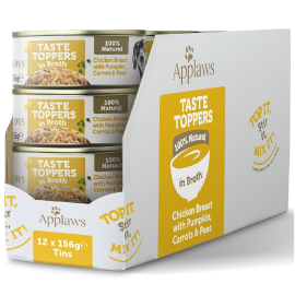 APPLAWS 100% Natural, Bax Conserve Hrana Umeda Caine, Piept de Pui si Vegetale in Supa 12x156g