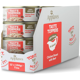APPLAWS 100% Natural, Bax Conserve Hrana Umeda Caine, Piept de Pui si Vita, in Sos, 12x156g