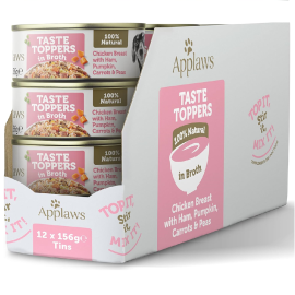 APPLAWS 100% Natural, Bax Conserve Hrana Umeda Caine, Piept de Pui | Sunca | Vegetale in Supa 12x156g