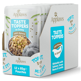 APPLAWS 100% Natural, Bax Plicuri Hrana Umeda Caine, cu Peste Alb, Somon si Vegetale in Sos, 12x85g