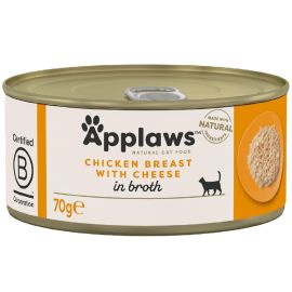 APPLAWS 100% Natural, Conserva Hrana Umeda Pisici, Piept de Pui si Branza in Supa, 156g