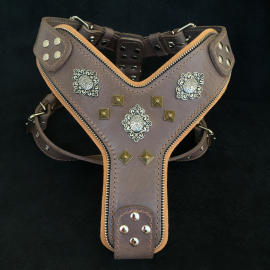 BESTIA DOG GEAR "Aztec" Gri, Ham din Piele Pentru Caini, Marime L/XL 60-115cm