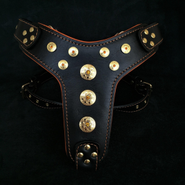 BESTIA DOG GEAR "Bijou" Negru, Ham din Piele Pentru Caini, Marime XXL 95-145cm