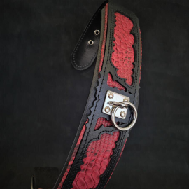 BESTIA DOG GEAR Red Dragon, Zgarda Piele Pentru Caini, Marime M 42.5-52.5cm