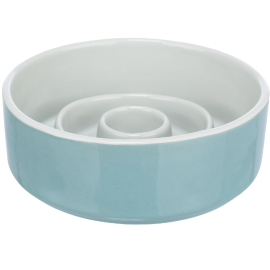 Bol Ceramic Pentru Hranirea Lenta a Cainilor, Albastru / Gri, 450ml | Diametru 14cm
