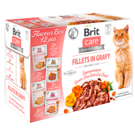 BRIT CARE Cat Flavour Box Fillet in Gravy, Set Plicuri Hrana Umeda Fara Cereale Pentru Pisici Adulte (fillet in sos) 12x85g