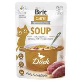 BRIT CARE Cat Soup, cu Rață, Plic  Hrana Umeda Pentru Pisici Sterilizate (supă cremoasă), 75g