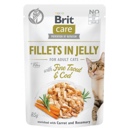 BRIT CARE Fillet in Jelly, cu Pastrav si Cod, Plic Hrana Umeda, Fara Cereale,  Pisici (file in sos) 85g
