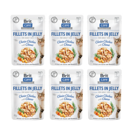 BRIT CARE Fillet in Jelly, cu Pui si Branza, Set Plicuri Hrana Umeda, Fara Cereale,  Pisici (file in aspic) 6x85g
