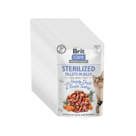 BRIT CARE Sterilized Fillet in Jelly, cu Rata si Curcan, Set Plicuri Hrana Umeda, Fara Cereale,  Pisici Sterilizate (file in aspic) 12x85g