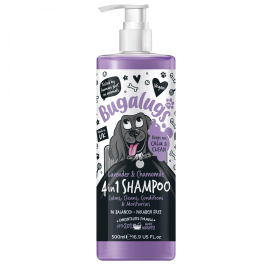 BUGALUGS Lavander 4 in 1 Sampon Vegan Pentru Caini, Aroma de Lavanda | Calmeaza | Curata | Conditioneaza | Hidrateaza Pielea si Blana, 500ml