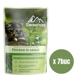CARPATHIAN Premium Kitten, Plic Hrana Umeda Pisici Junioare, cu Pui in Sos, 80g