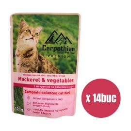 CARPATHIAN Premium, Plic Hrana Umeda Pisici Adulte, cu Macrou si Legume in Sos, 100g