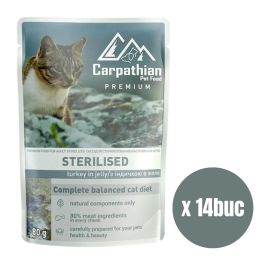 CARPATHIAN Premium Sterelised, Set Plicuri Hrana Umeda Pisici Adulte Sterilizate, cu Curcan in Aspic, 80g