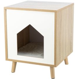 Casuta din Lemn MDF Pentru Caini si Pisici, cu Saltea Detasabila, 40x40x50cm