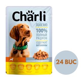 CHARLI, cu Pui, Pachet Plicuri Hrana Umeda Pentru Caini (cubulete din carne in aspic), 24x100g