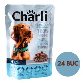 CHARLI, cu Vitel, Pachet Plicuri Hrana Umeda Pentru Caini (cubulete din carne in aspic), 24x100g