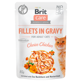 BRIT CARE Fillet in Gravy, Pui, Plic Hrana Umeda, Fara Cereale,  Pisici (file in sos) 85g