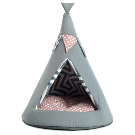 Cort TEEPEE Pentru Caini Talie Mica si Pisici, Saltea Detasabila, 42cm | H 52cm