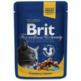 BRIT PREMIUM, Pui si Curcan, Plic Hrana Umeda Pisici (bucatele carne in sos) 100g