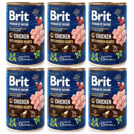 BRIT PREMIUM By Nature, Pui si Inimi de Pui, Set Conserve Hrana Umeda Caine (pate) 6x400g