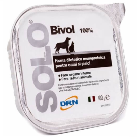 SOLO DRN, cu Bivol, Hrana  Umeda Dietetica Monoproteica Pentru Caini si Pisici, 100g