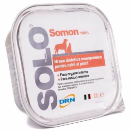 SOLO DRN, cu Somon, Hrana  Umeda Dietetica Monoproteica Pentru Caini si Pisici, 100g