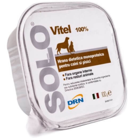 SOLO DRN, cu Vitel, Hrana  Umeda Dietetica Monoproteica Pentru Caini si Pisici, 100g
