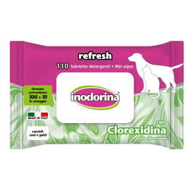 INODORINA Refresh, Servetele Umede Antibacteriene cu Clorhexidina, Pentru Caini si Pisici, 110buc